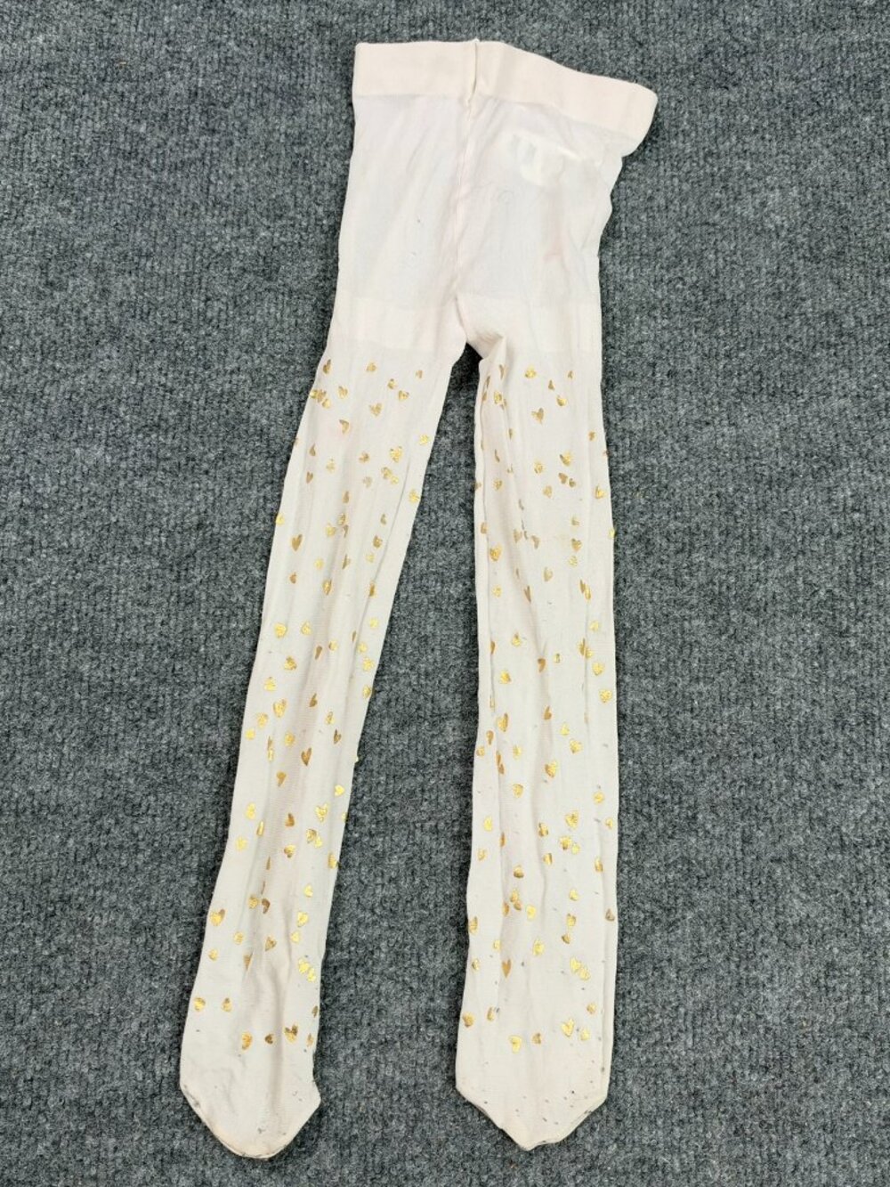 Toddler Girls Gold Foil Hearts Tights Sz 2T-3T Ivory Nylon Spandex stain